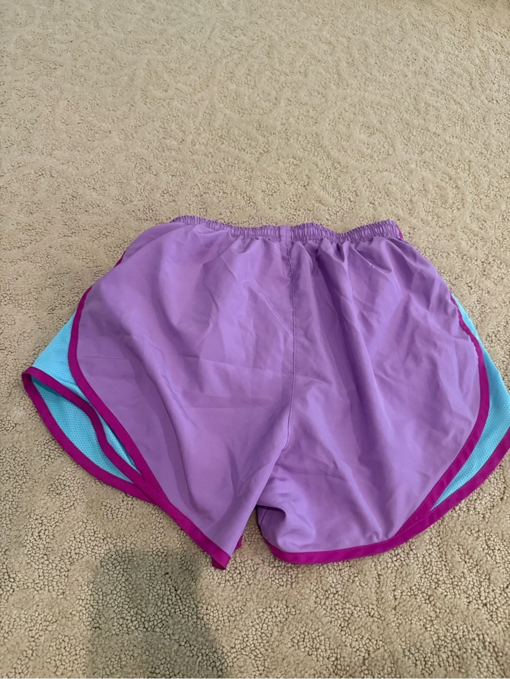 Nike Women’s Lavender Athletic Shorts with Aqua Panels and Magenta Trim